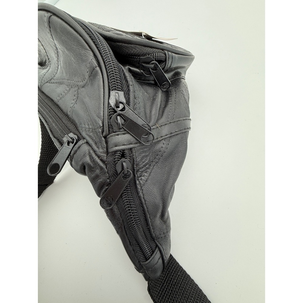 1990s Maxam Genuine Lambskin Leather Fanny Pack Black Multi Pocket Waist Bag NWT - Picture 8 of 14